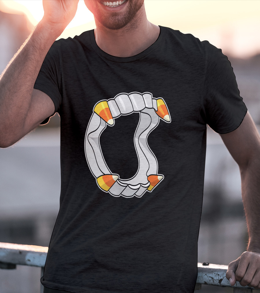 Candy Corn Fangs Funny Vampire Halloween T-Shirt