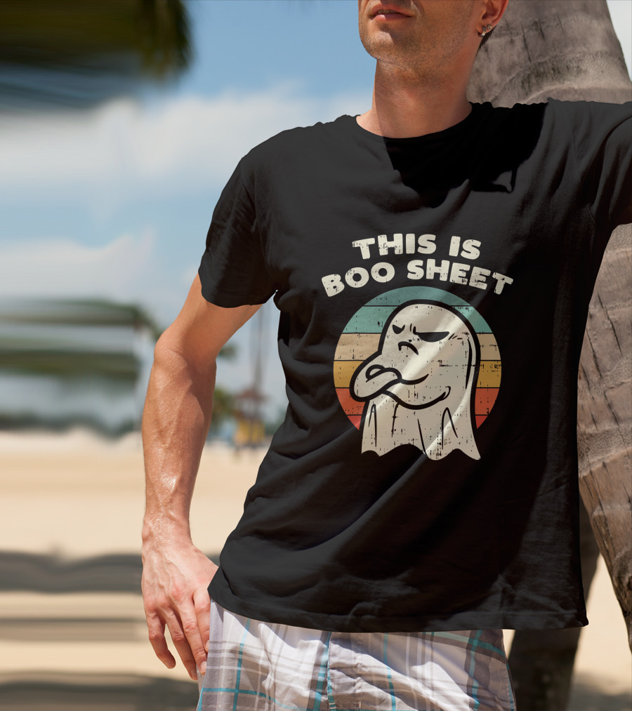 This Is Boo Sheet Vintage Ghost Halloween Retro Stripes T-Shirt