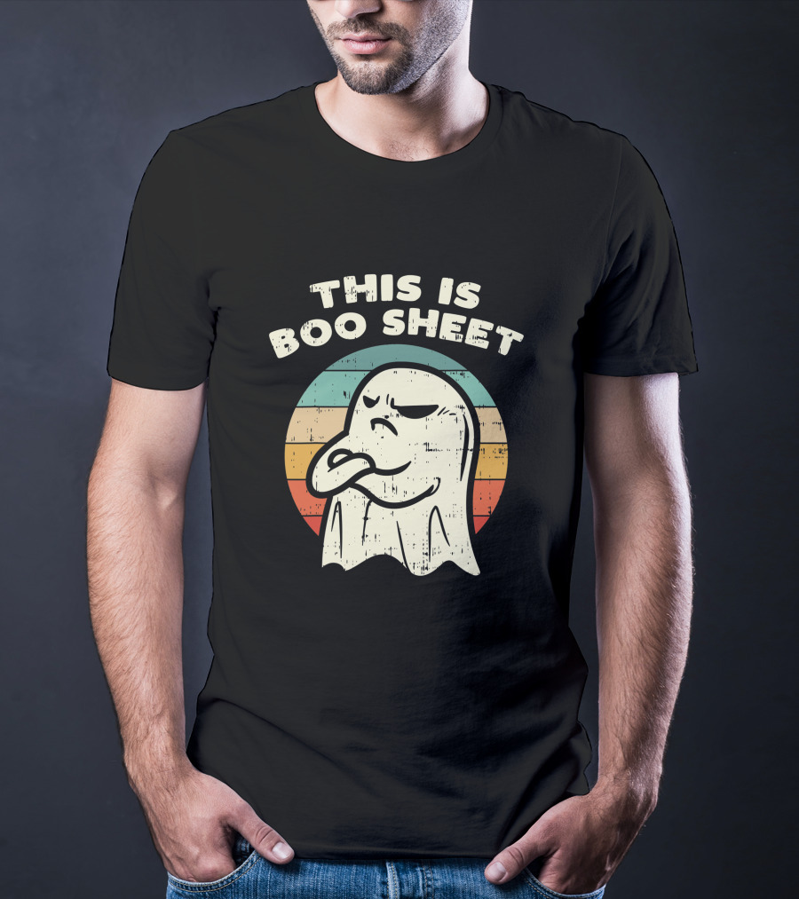 This Is Boo Sheet Vintage Ghost Halloween Retro Stripes T-Shirt