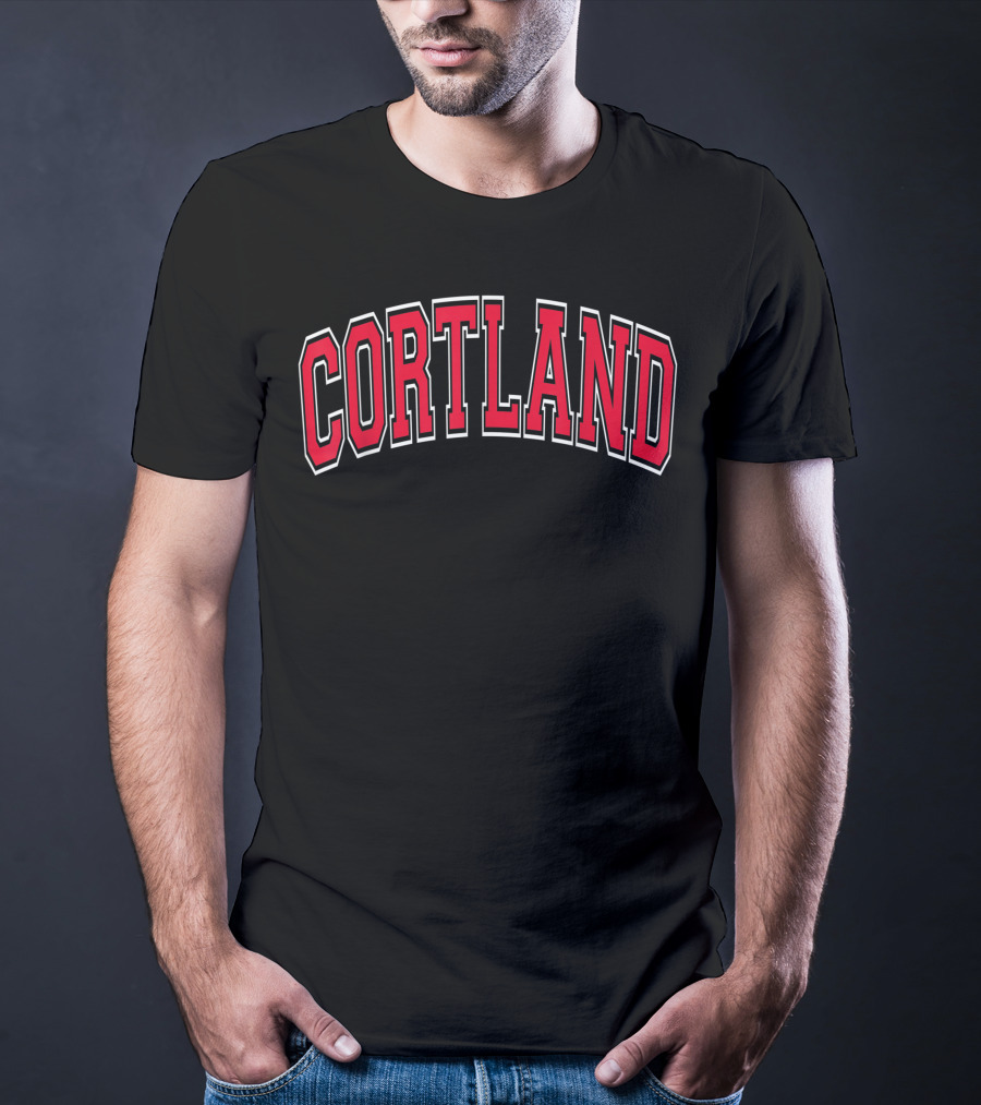 Cortland NY Varsity Style Red Arch Text Classic Athletic Look T-Shirt