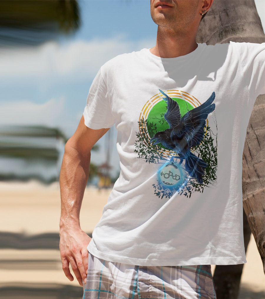 Pointcrow Raven Orb Enigma With Rings And Foliage T-Shirt