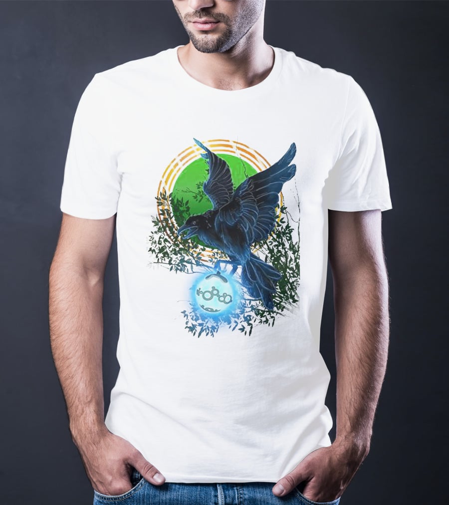Pointcrow Raven Orb Enigma With Rings And Foliage T-Shirt