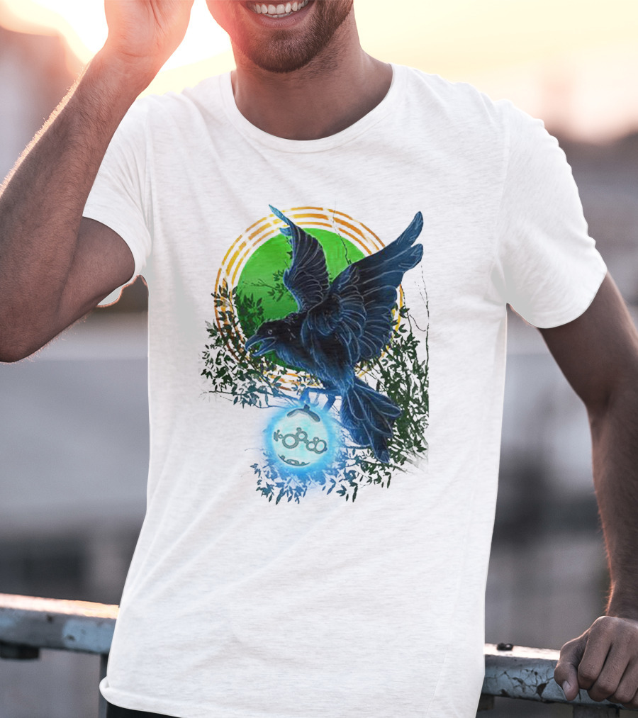 Pointcrow Raven Orb Enigma With Rings And Foliage T-Shirt