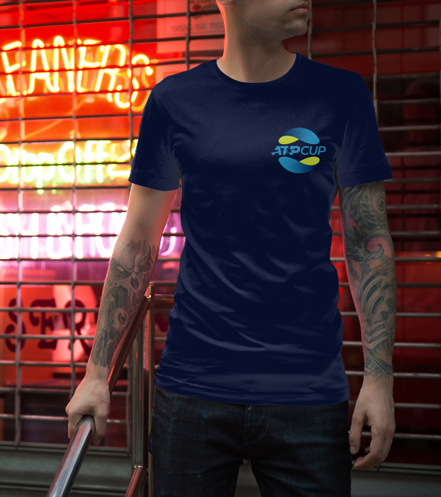 ATP Cup Merchandise Official Logo Blue Yellow T-Shirt