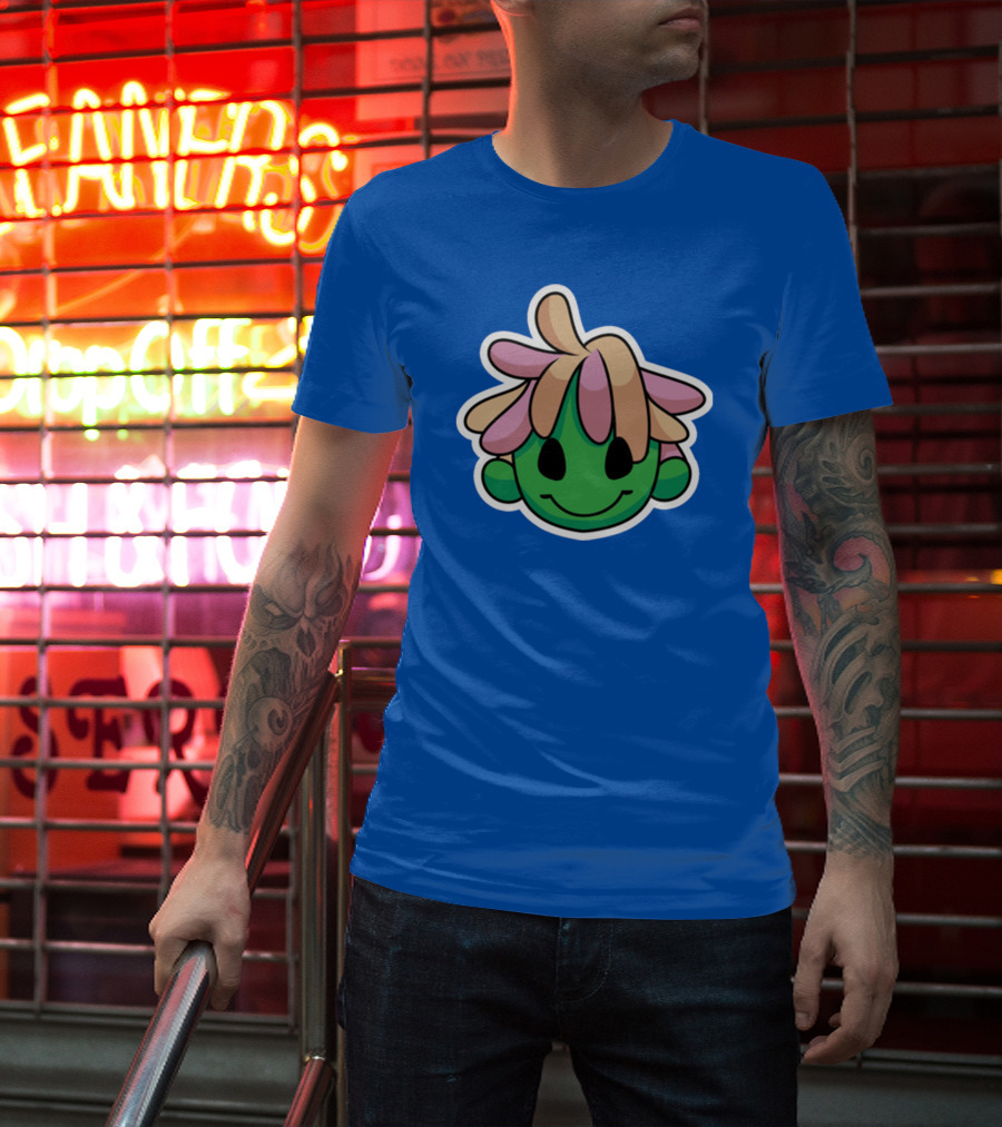 Joko's World Green Smiling Character Face With Pink And Beige Hair T-Shirt