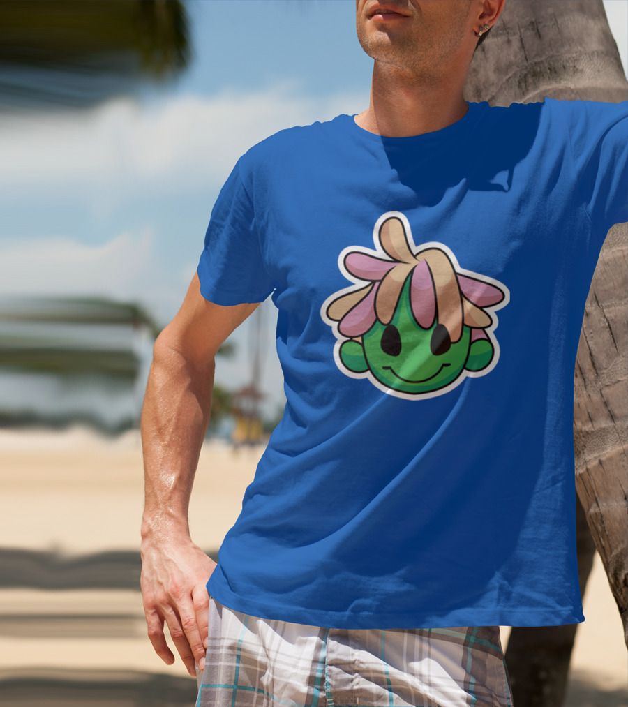 Joko's World Green Smiling Character Face With Pink And Beige Hair T-Shirt