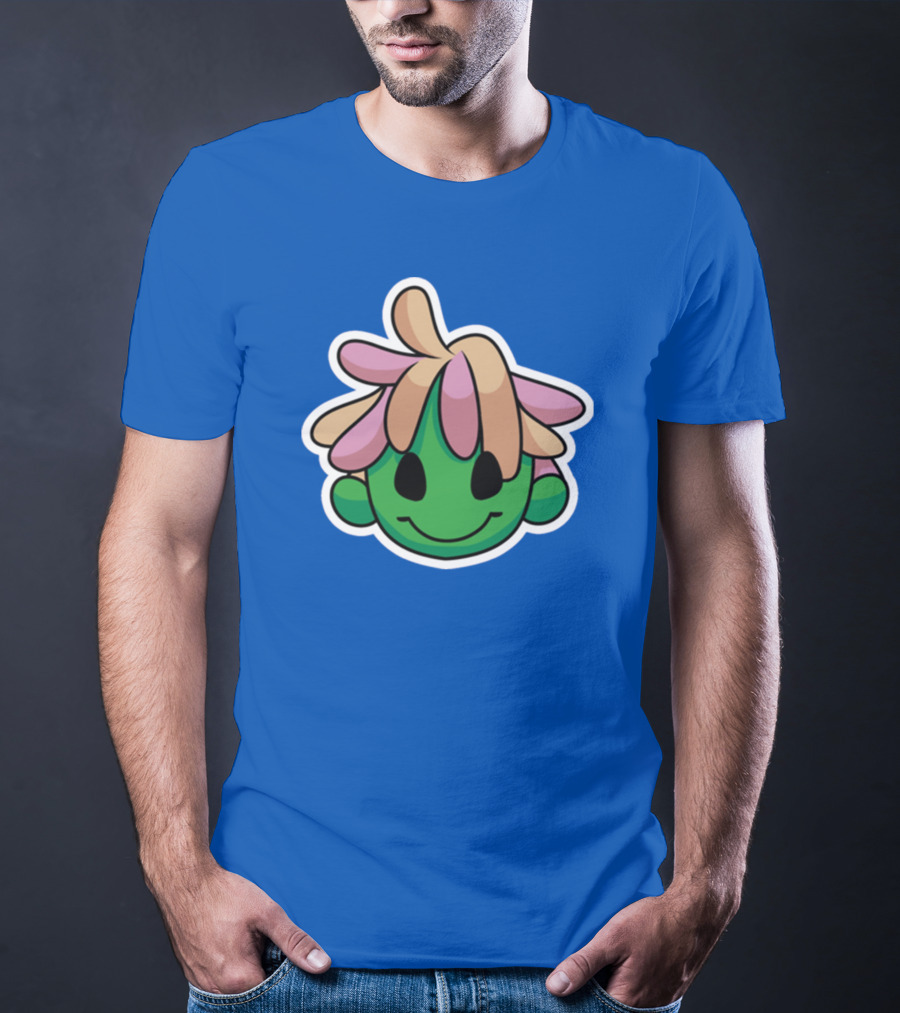 Joko's World Green Smiling Character Face With Pink And Beige Hair T-Shirt