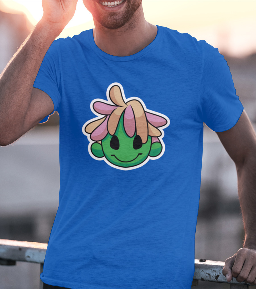 Joko's World Green Smiling Character Face With Pink And Beige Hair T-Shirt