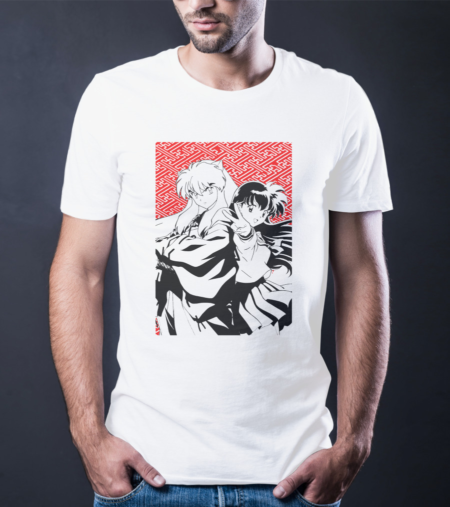 Inuyasha Kagome Classic Anime Style Red Pattern Background T-Shirt