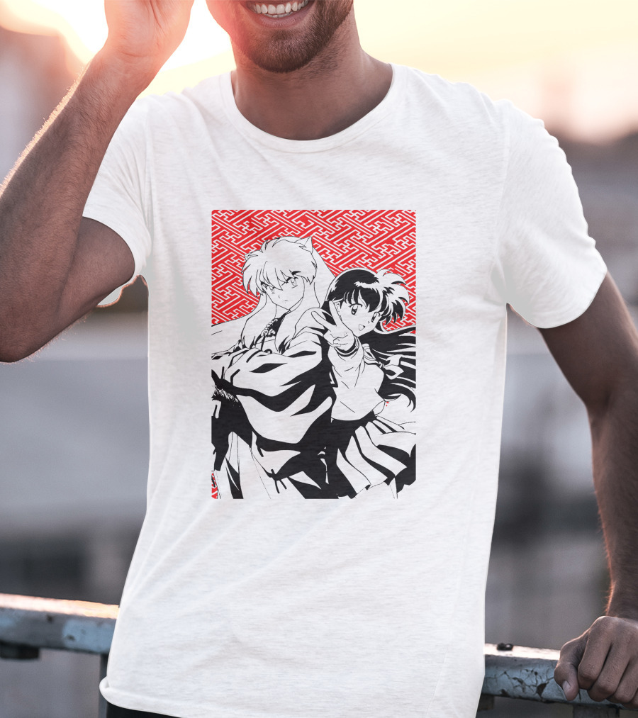 Inuyasha Kagome Classic Anime Style Red Pattern Background T-Shirt