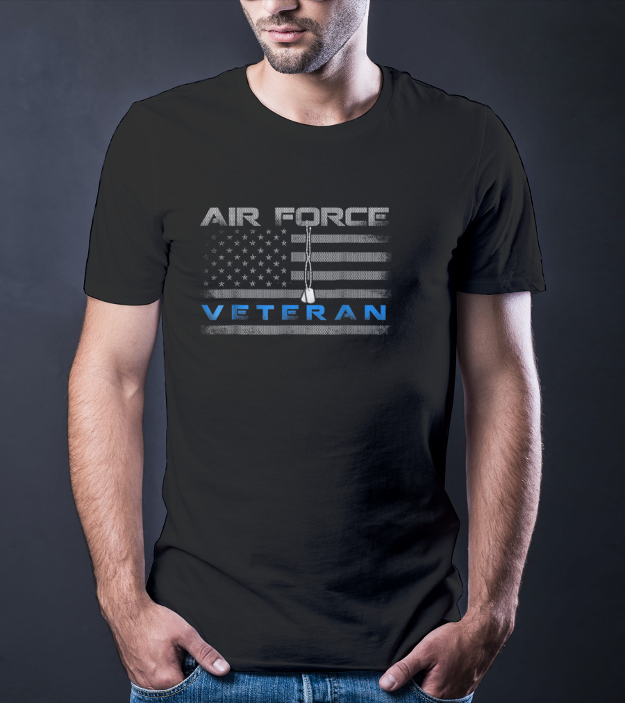 Air Force Veteran American Flag With Dog Tag T-Shirt