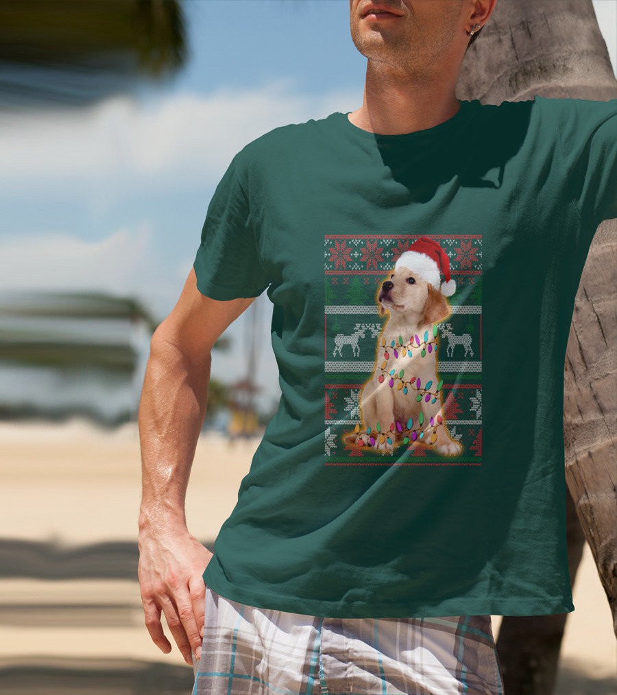 Labrador Retriever Christmas Santa Hat And Holiday Lights T-Shirt