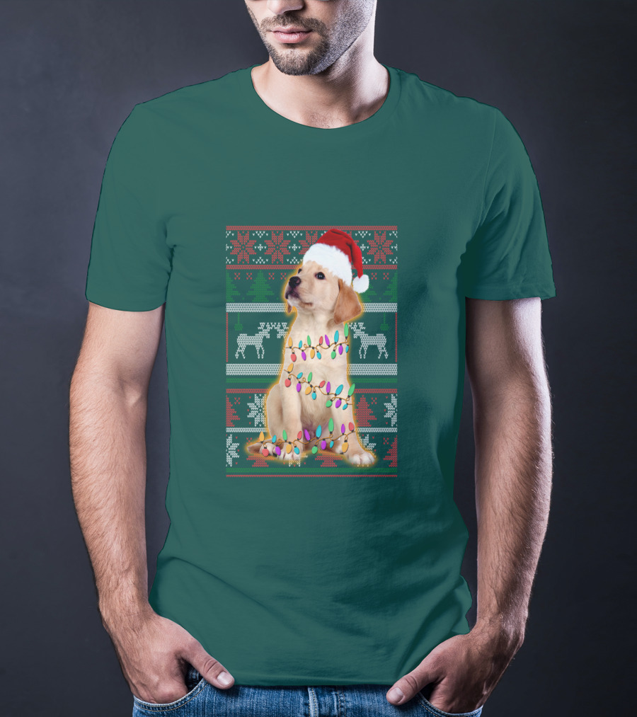 Labrador Retriever Christmas Santa Hat And Holiday Lights T-Shirt