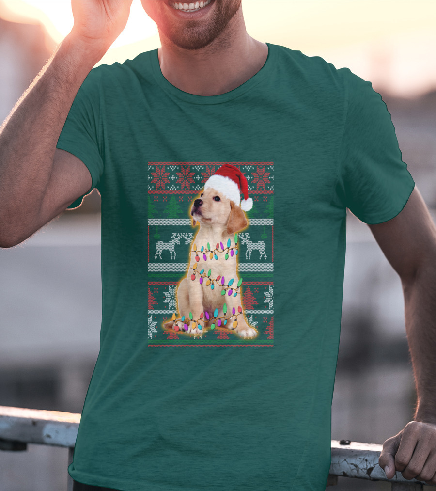 Labrador Retriever Christmas Santa Hat And Holiday Lights T-Shirt