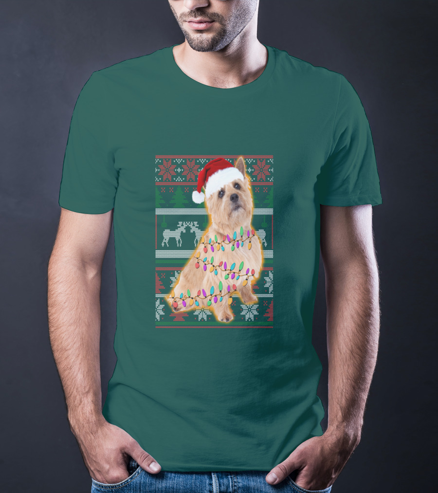 Norfolk Terrier Christmas Lights Sweater Santa Hat T-Shirt