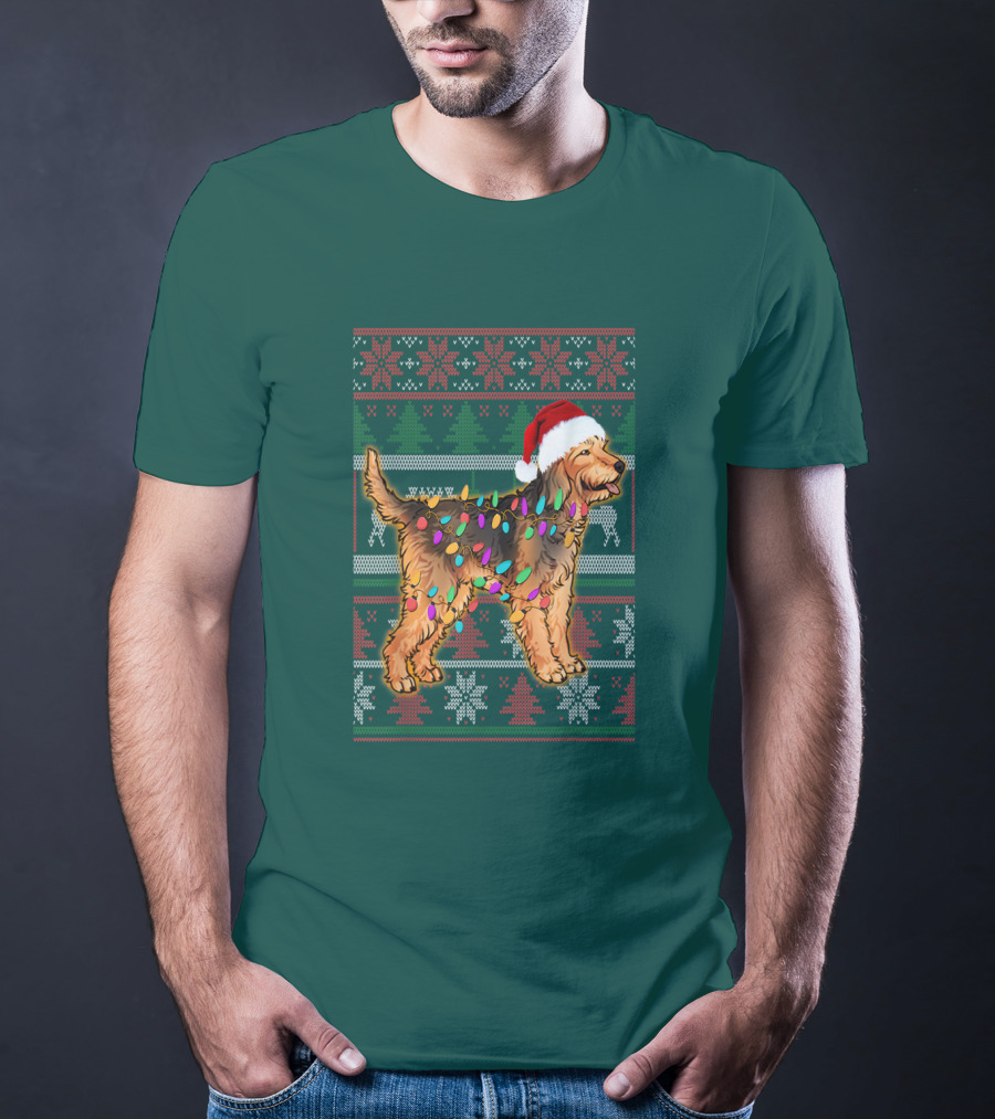 Otterhound Christmas Lights Santa Hat T-Shirt