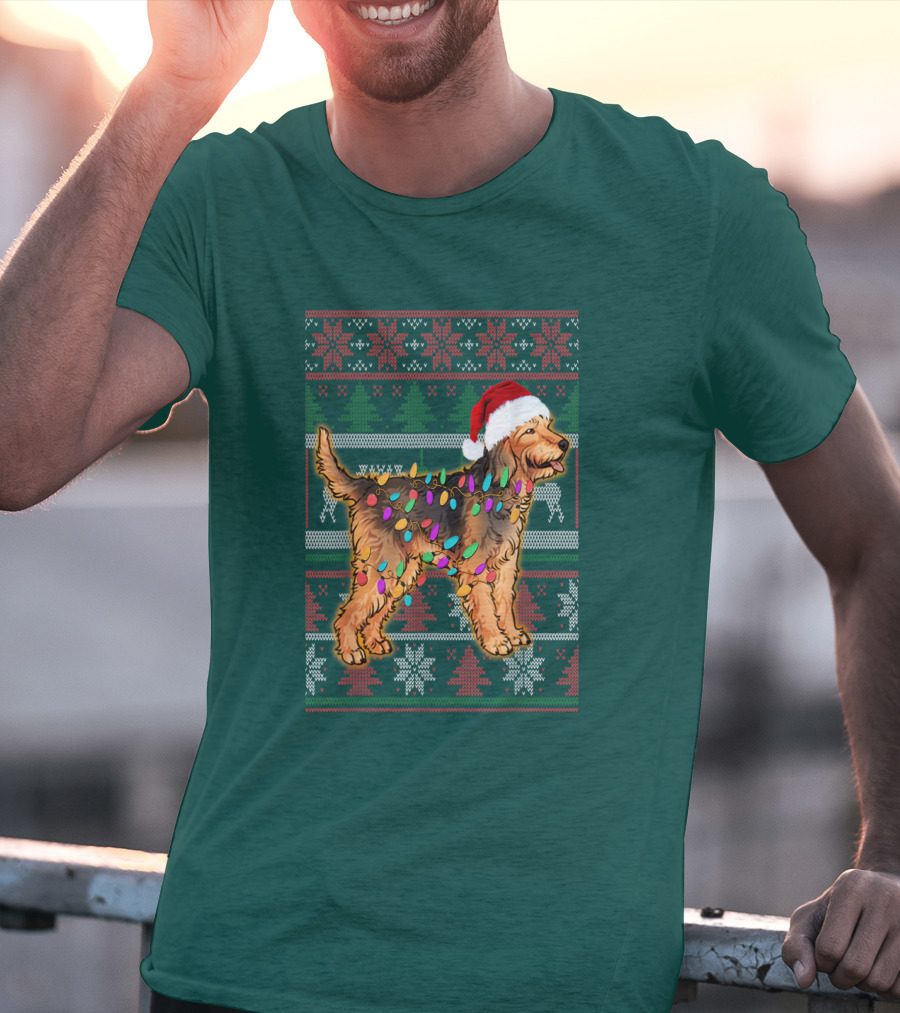Otterhound Christmas Lights Santa Hat T-Shirt