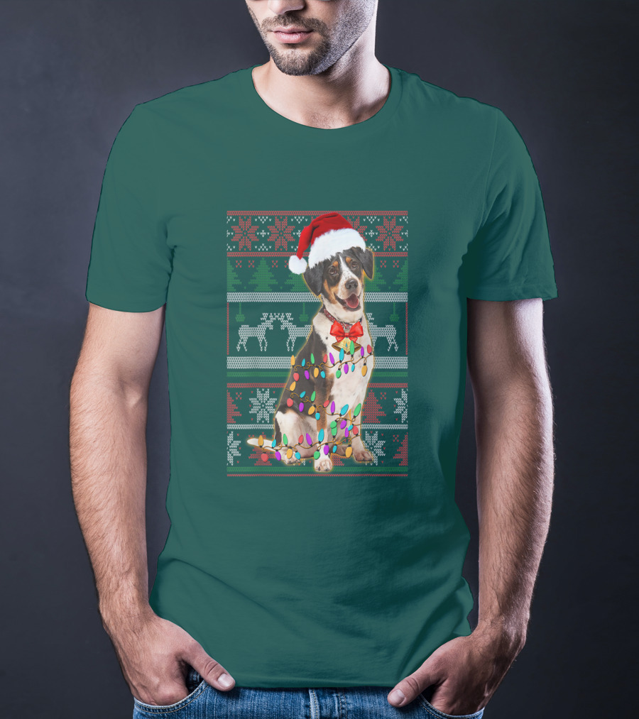Treeing Walker Coonhound Christmas Lights Santa Hat Holiday T-Shirt