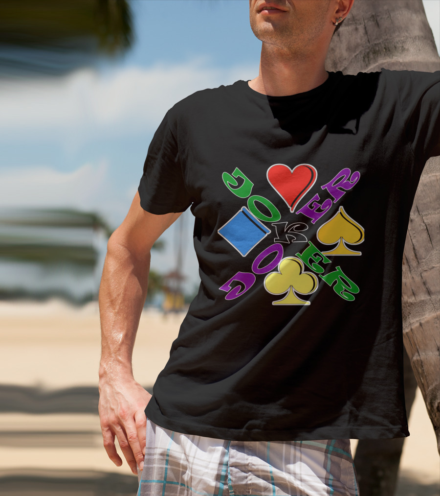Rainbow Colored Joker Heart Spade Club Diamond Playing Cards T-Shirt