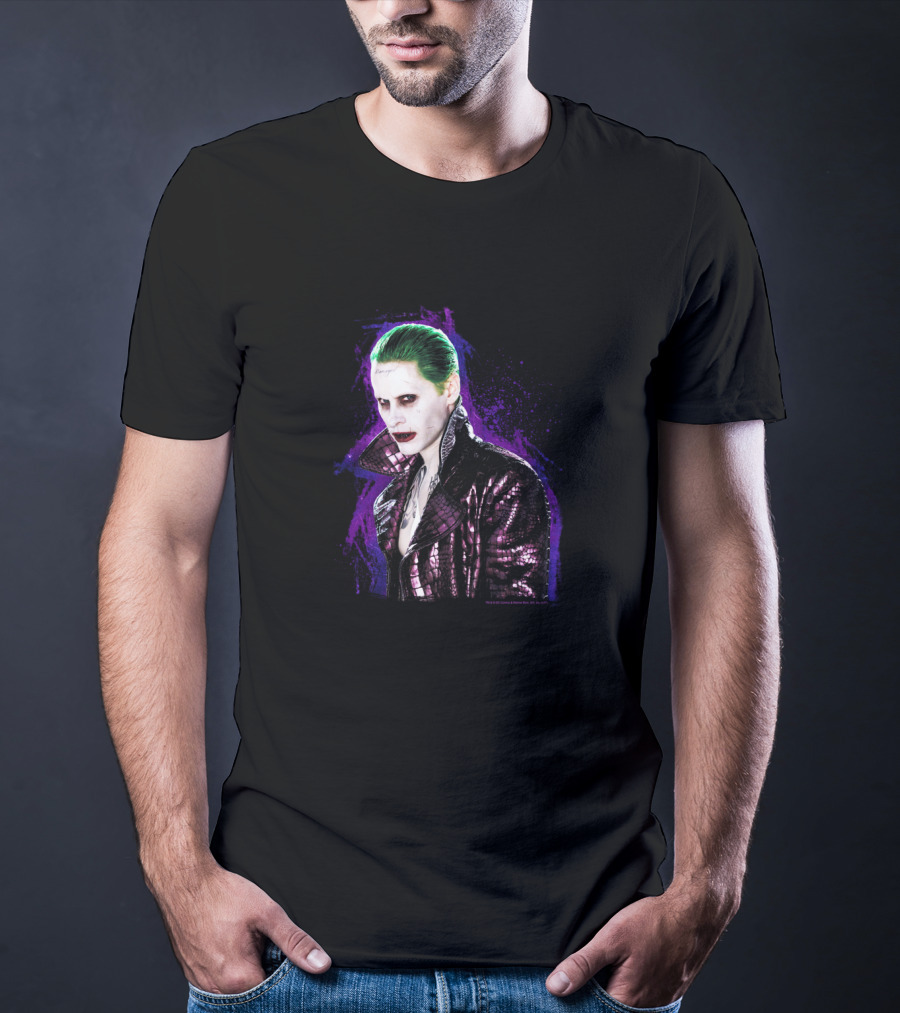 Suicide Squad Joker Stare Green Hair Purple Background T-Shirt
