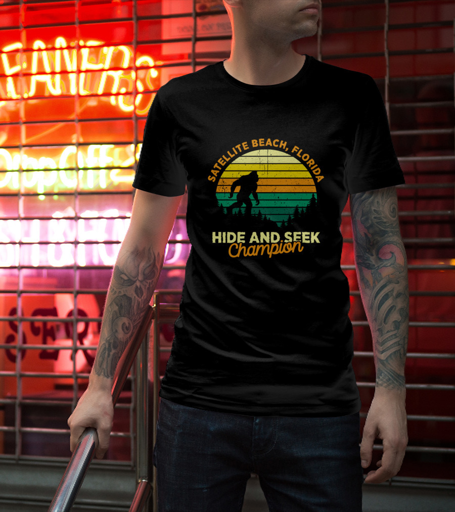 Satellite Beach Florida Hide And Seek Champion Bigfoot Retro T-Shirt
