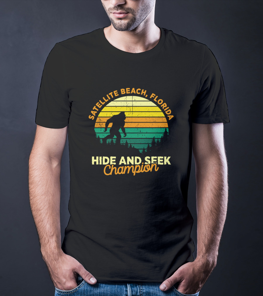 Satellite Beach Florida Hide And Seek Champion Bigfoot Retro T-Shirt
