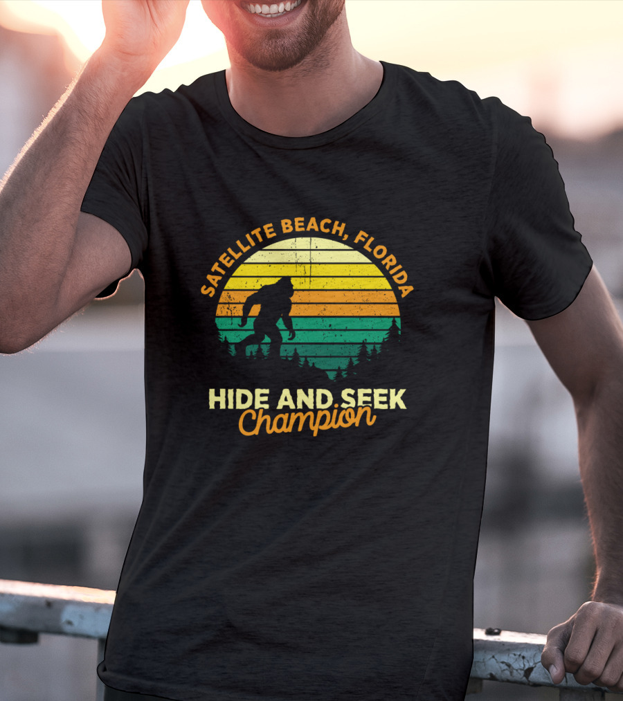 Satellite Beach Florida Hide And Seek Champion Bigfoot Retro T-Shirt