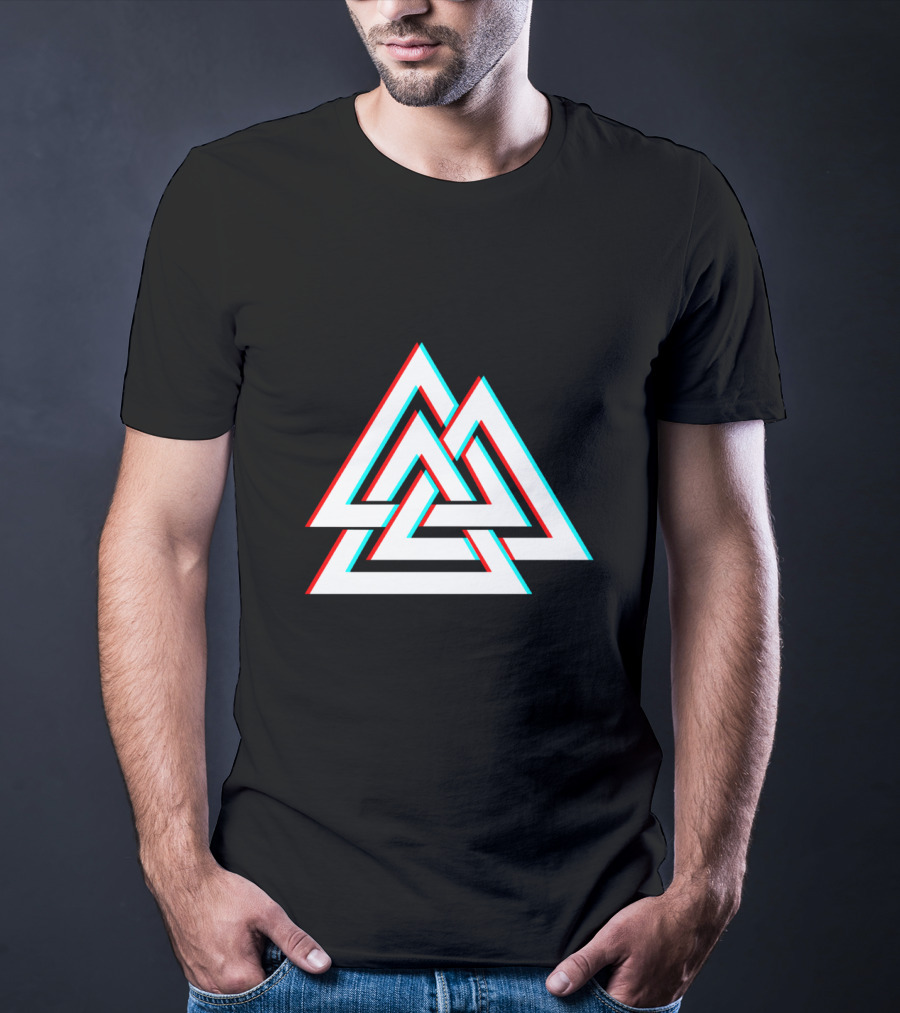 Trippy Valknut Symbol Nordic Wiccan Glitch Effect T-Shirt