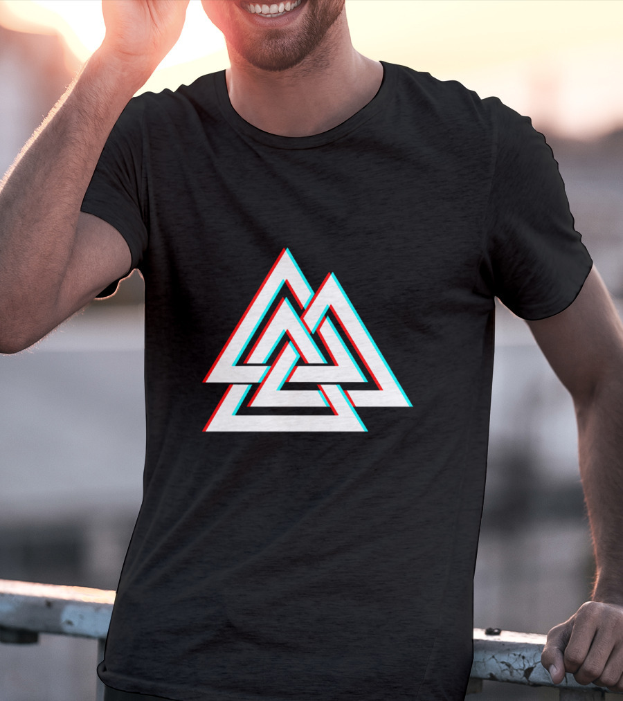 Trippy Valknut Symbol Nordic Wiccan Glitch Effect T-Shirt