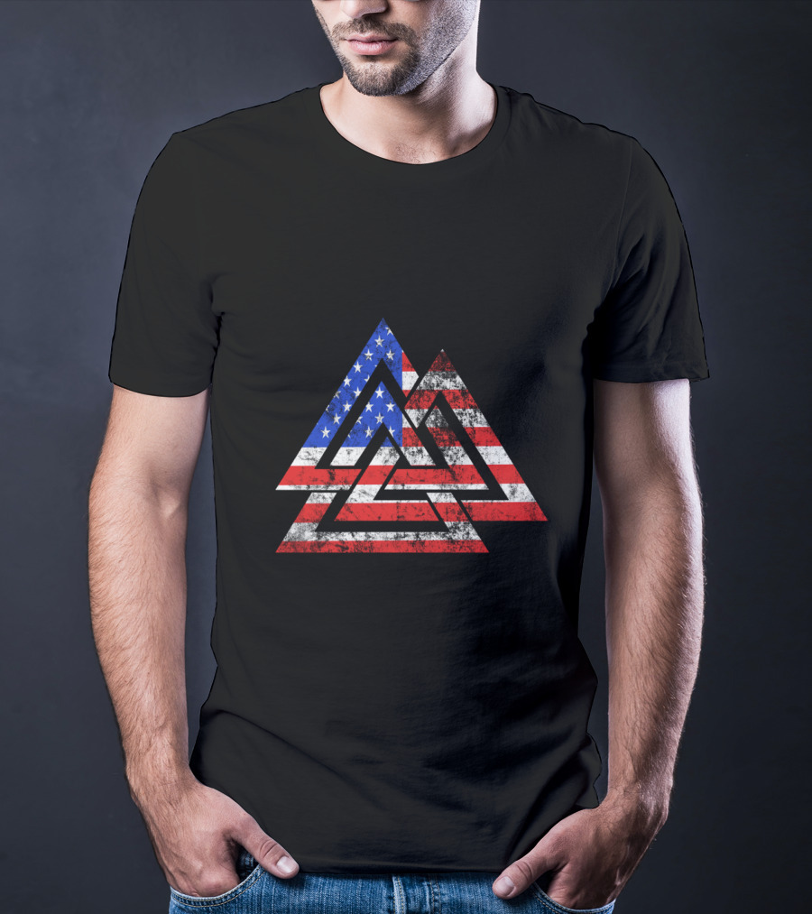 Valknut USA Flag Patriotic Viking Symbol America T-Shirt