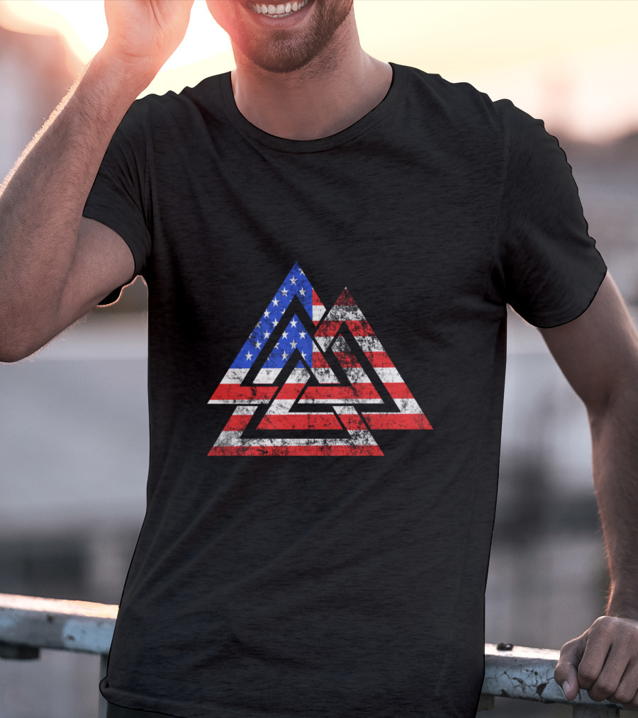 Valknut USA Flag Patriotic Viking Symbol America T-Shirt