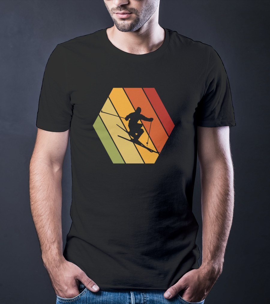 Retro Vintage Skiing Hexagonal T-Shirt
