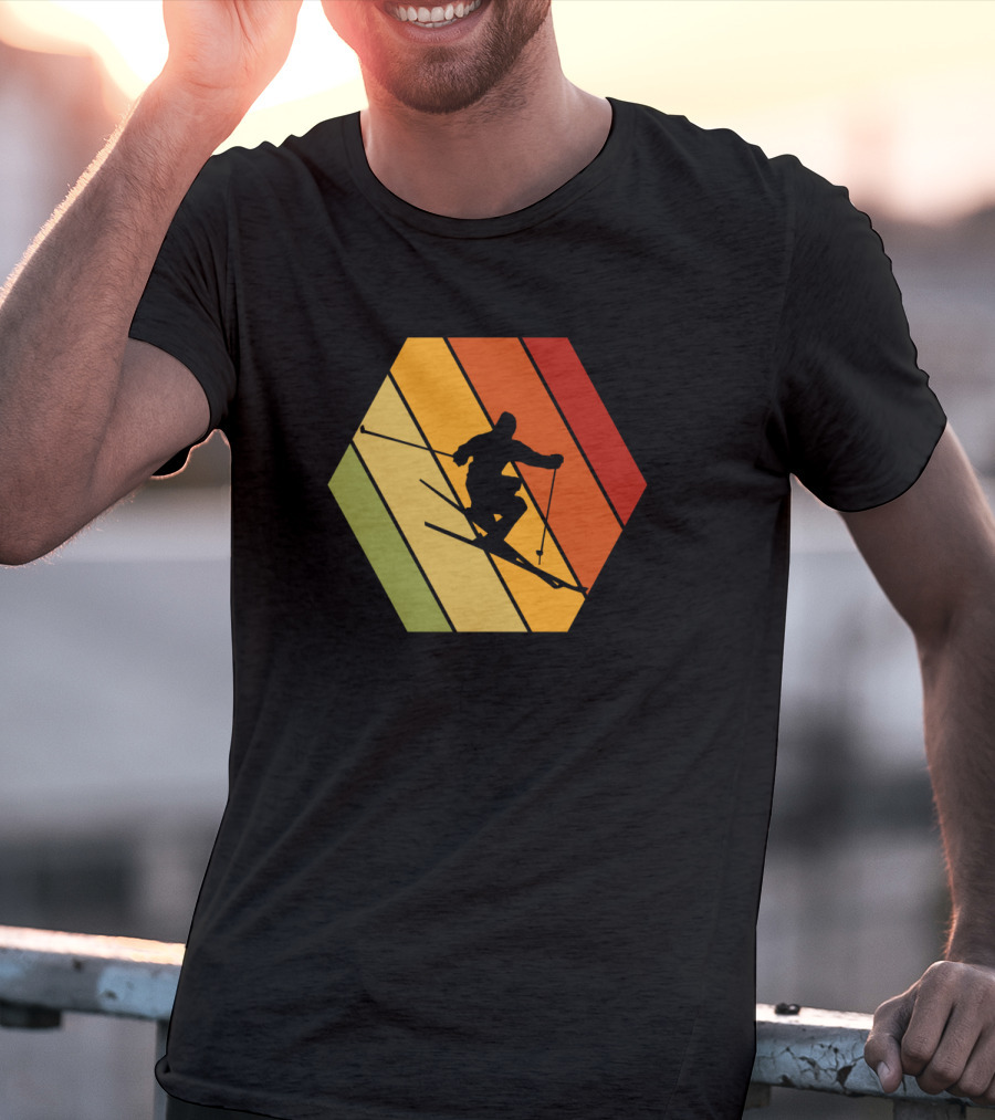 Retro Vintage Skiing Hexagonal T-Shirt