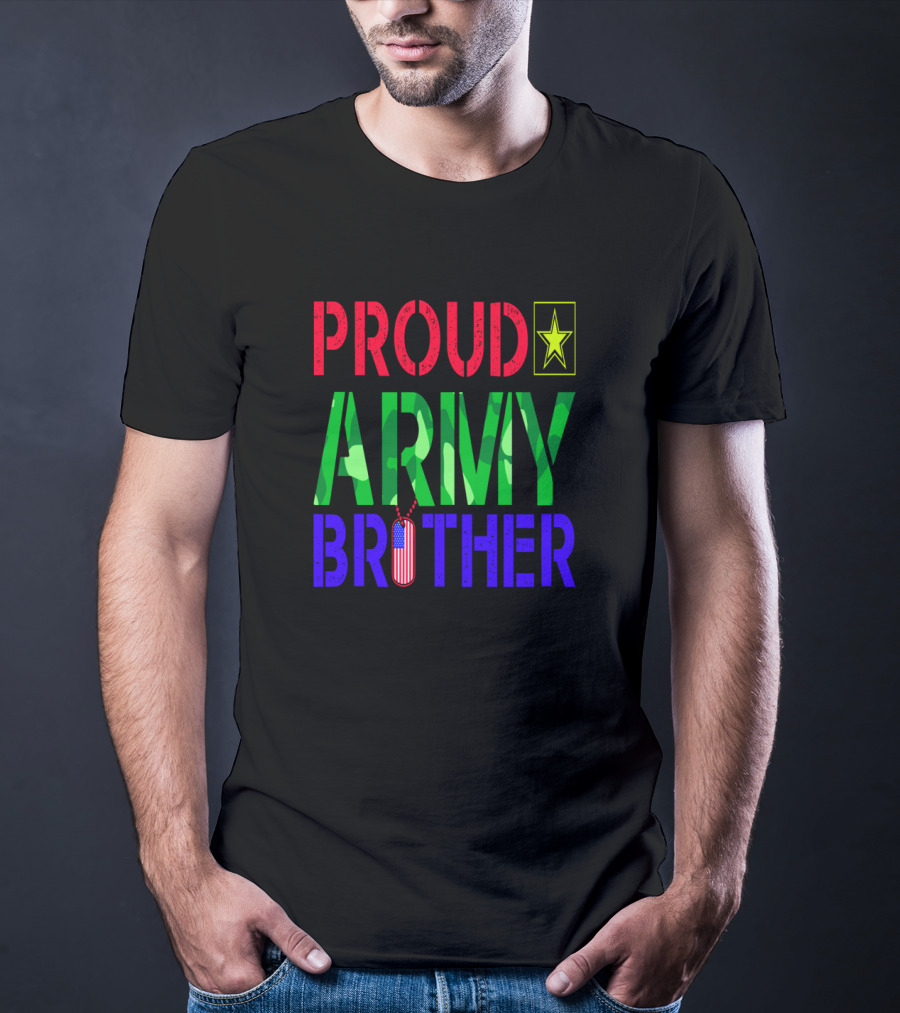 Proud Army Brother With Camo Letters And Star Emblem T-Shirt