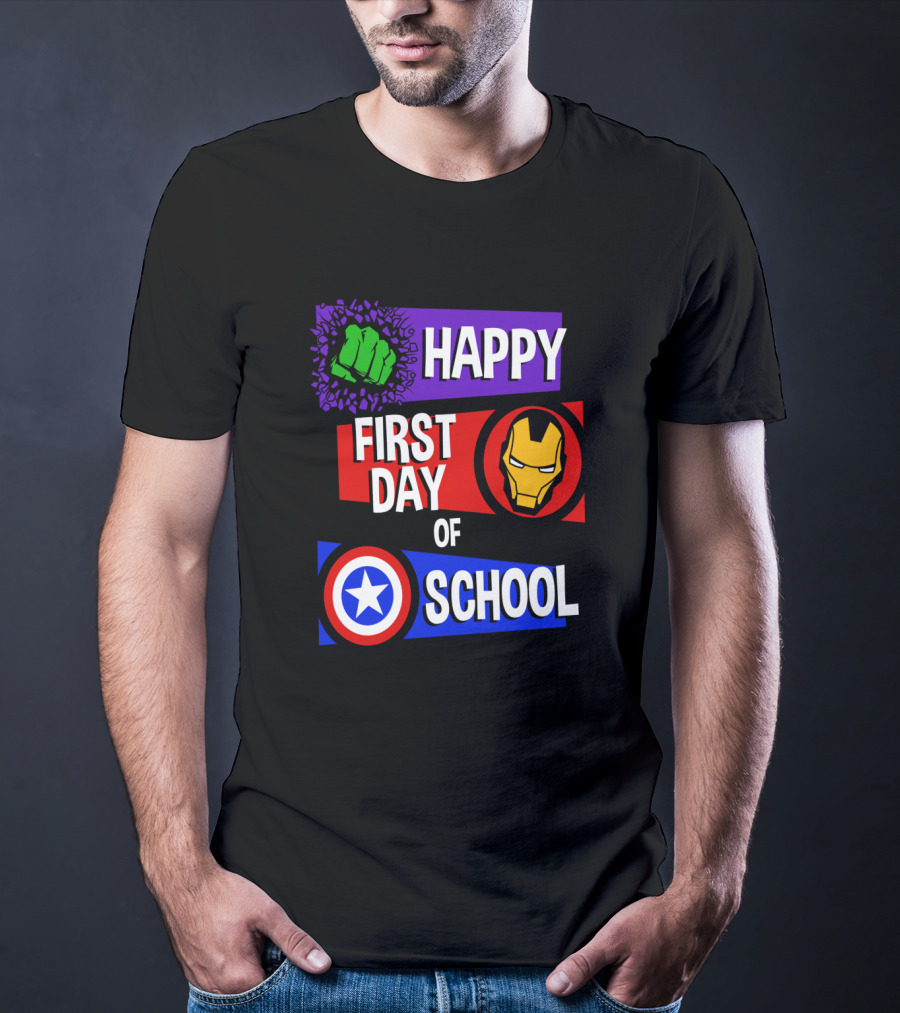 Marvel Avengers Happy First Day Of School Hulk Iron Man Captain America T-Shirt