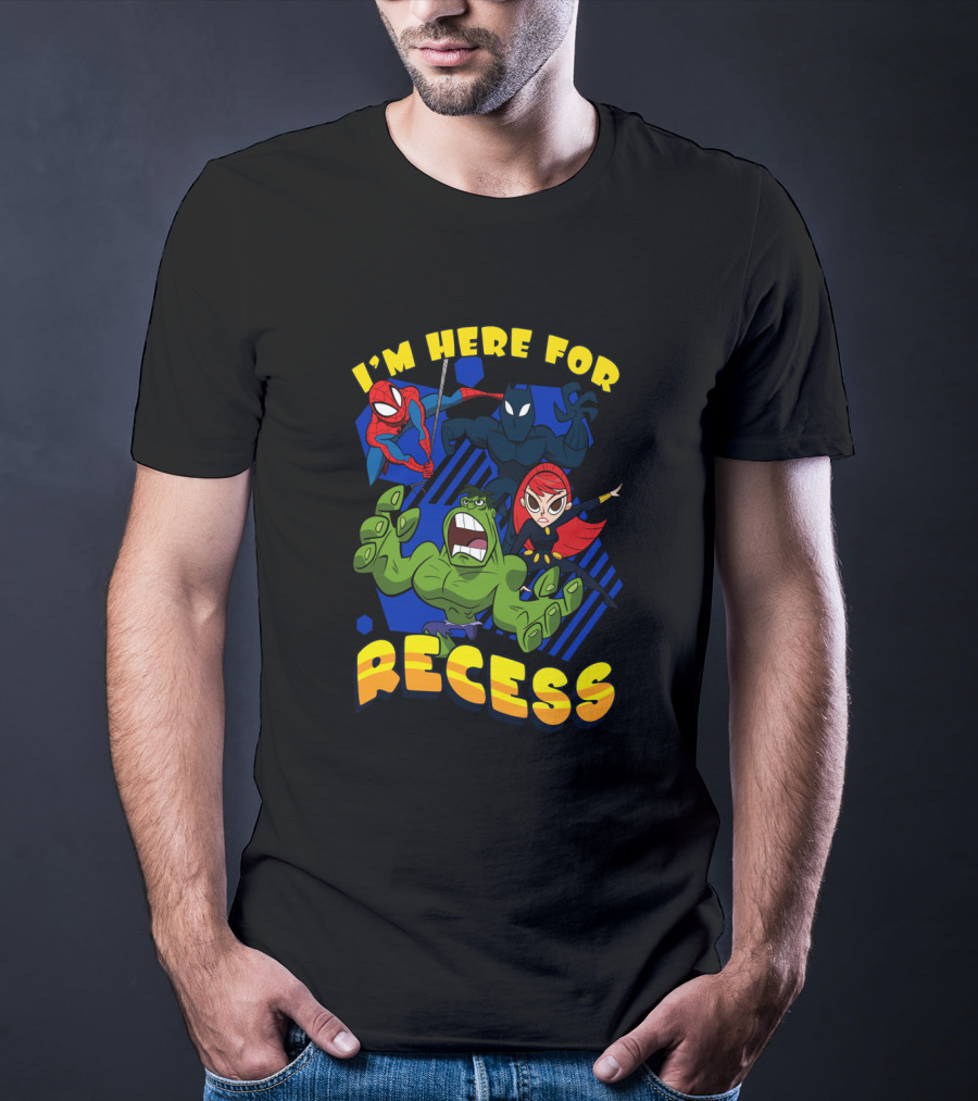 Marvel Avengers I'm Here For Recess Spiderman Black Widow Hulk T-Shirt