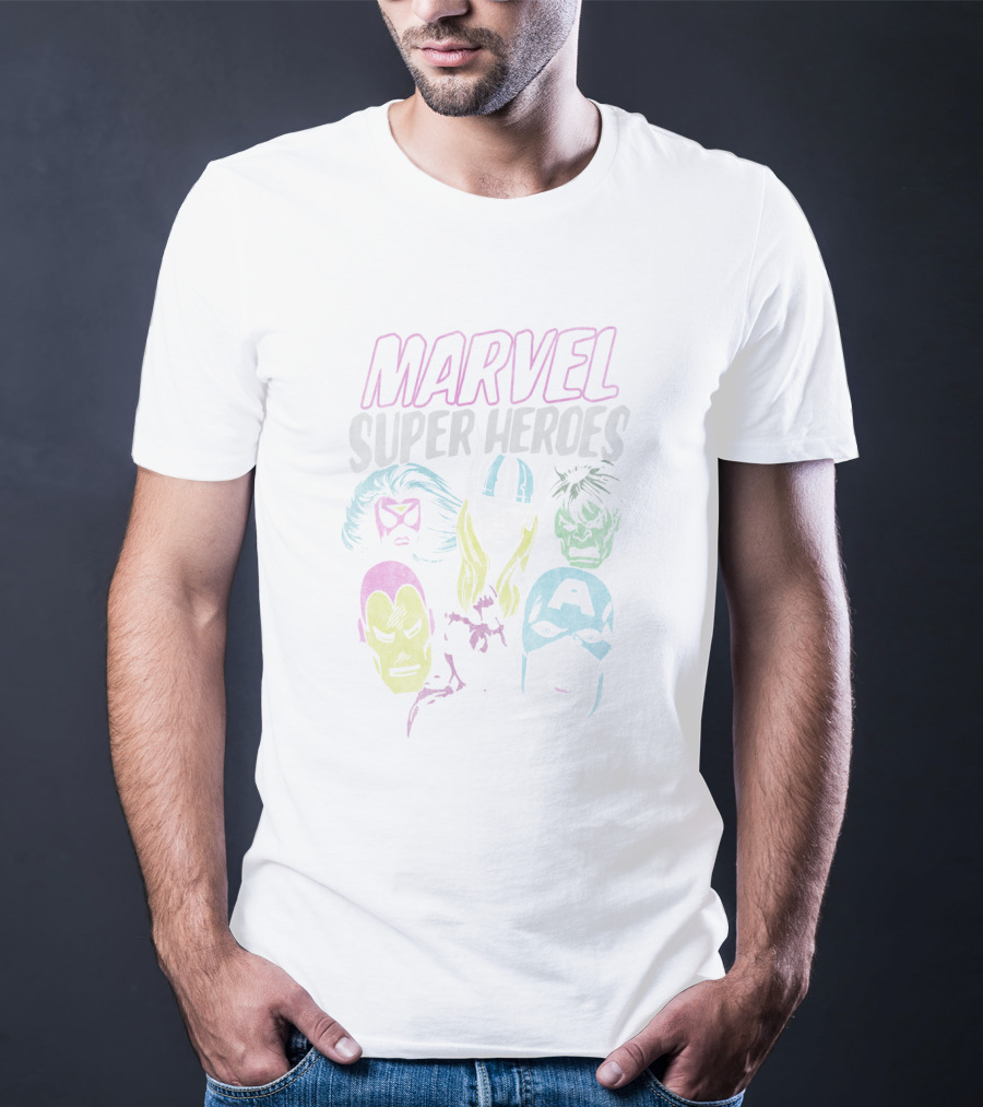 MARVEL SUPER HEROES Group Shot Comic Themed Classic Characters T-Shirt