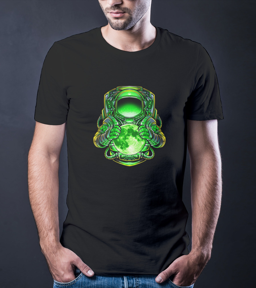 Irish Astronaut Holding Green Moon St Patricks Day Space Galaxy T-Shirt