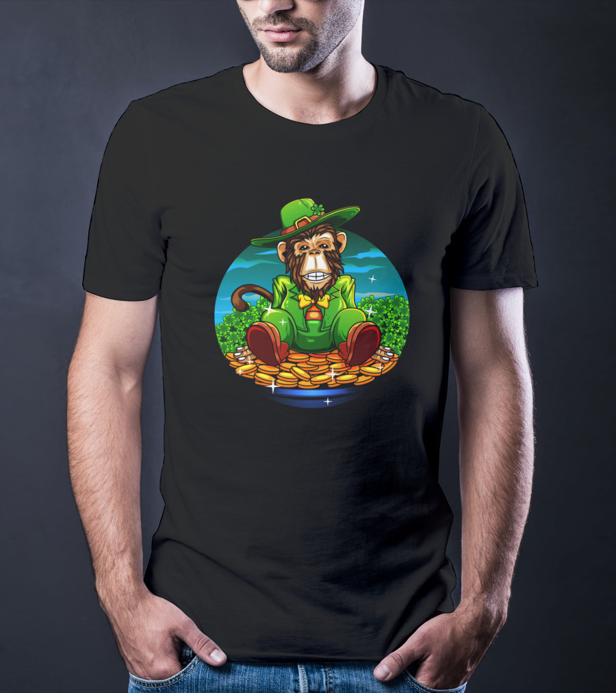Monkey Irish Gorilla Sitting On A Pot Of Gold In Ireland T-Shirt