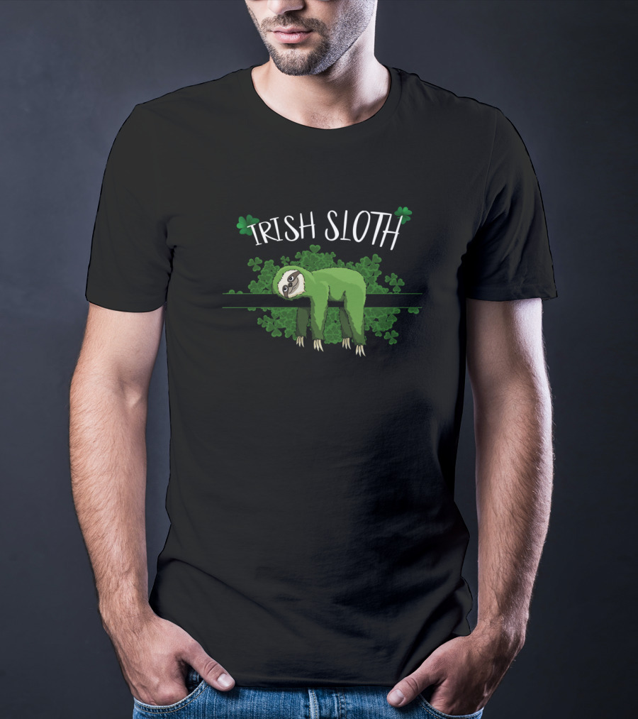 Irish Sloth Sleepy Chillin Green Shamrocks T-Shirt
