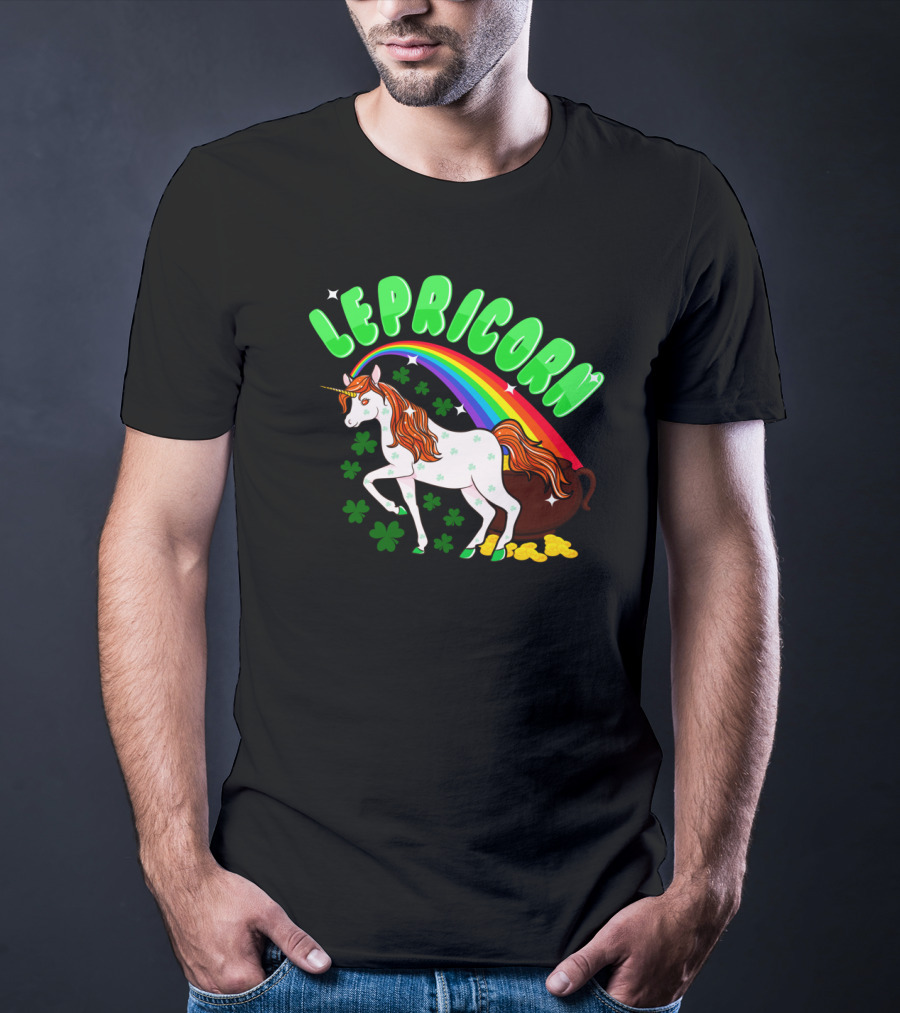 Lepricorn St Patricks Day Unicorn Rainbow Clover Pot Of Gold T-Shirt