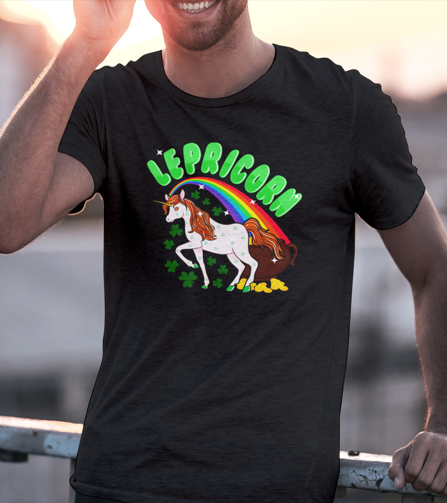Lepricorn St Patricks Day Unicorn Rainbow Clover Pot Of Gold T-Shirt