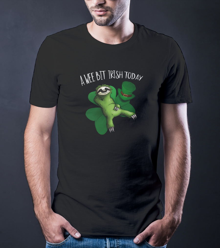 A Wee Bit Irish Today Chilling Sloth With Shamrock And Leprechaun Hat St Patty's Day T-Shirt
