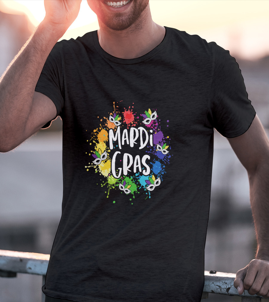 Mardi Gras Mask Colorful Paint Splatter New Orleans T-Shirt