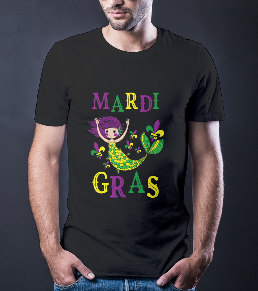 Mardi Gras Mermaid With Fleur De Lis Colors T-Shirt