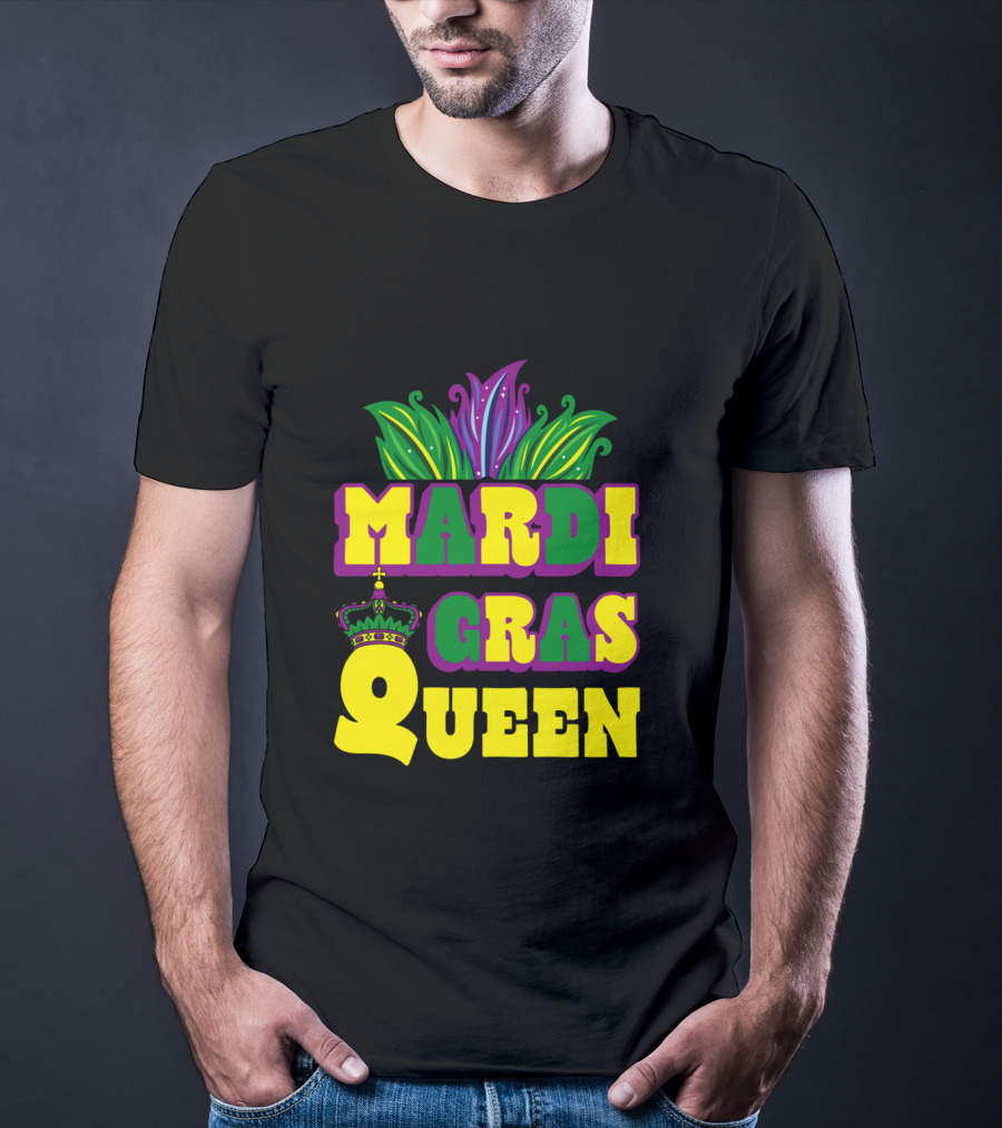 Mardi Gras Queen Crown With Colorful Feather Motif T-Shirt