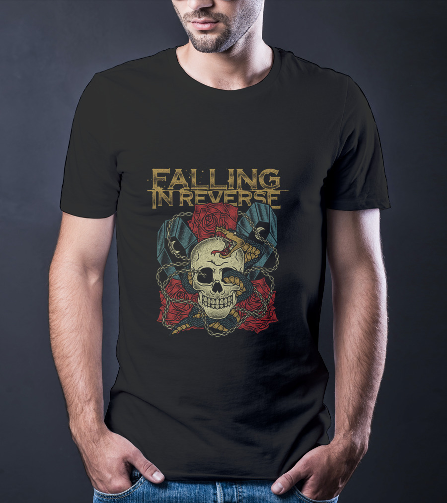 Falling In Reverse Skull Snake Roses Coffins Merchandise T-Shirt