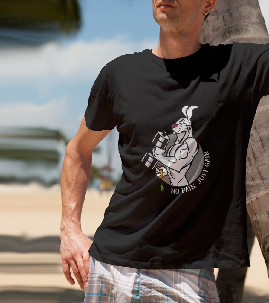 No Pain Just Gain Strong Rabbit Lifting Carrot Dumbbell T-Shirt