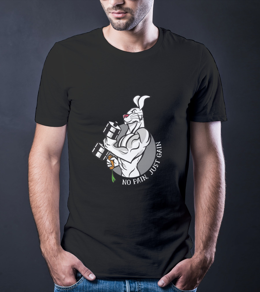 No Pain Just Gain Strong Rabbit Lifting Carrot Dumbbell T-Shirt