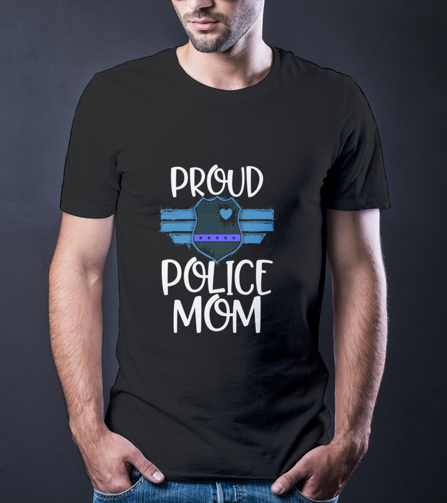 Proud Police Mom Thin Blue Line Badge Heart T-Shirt